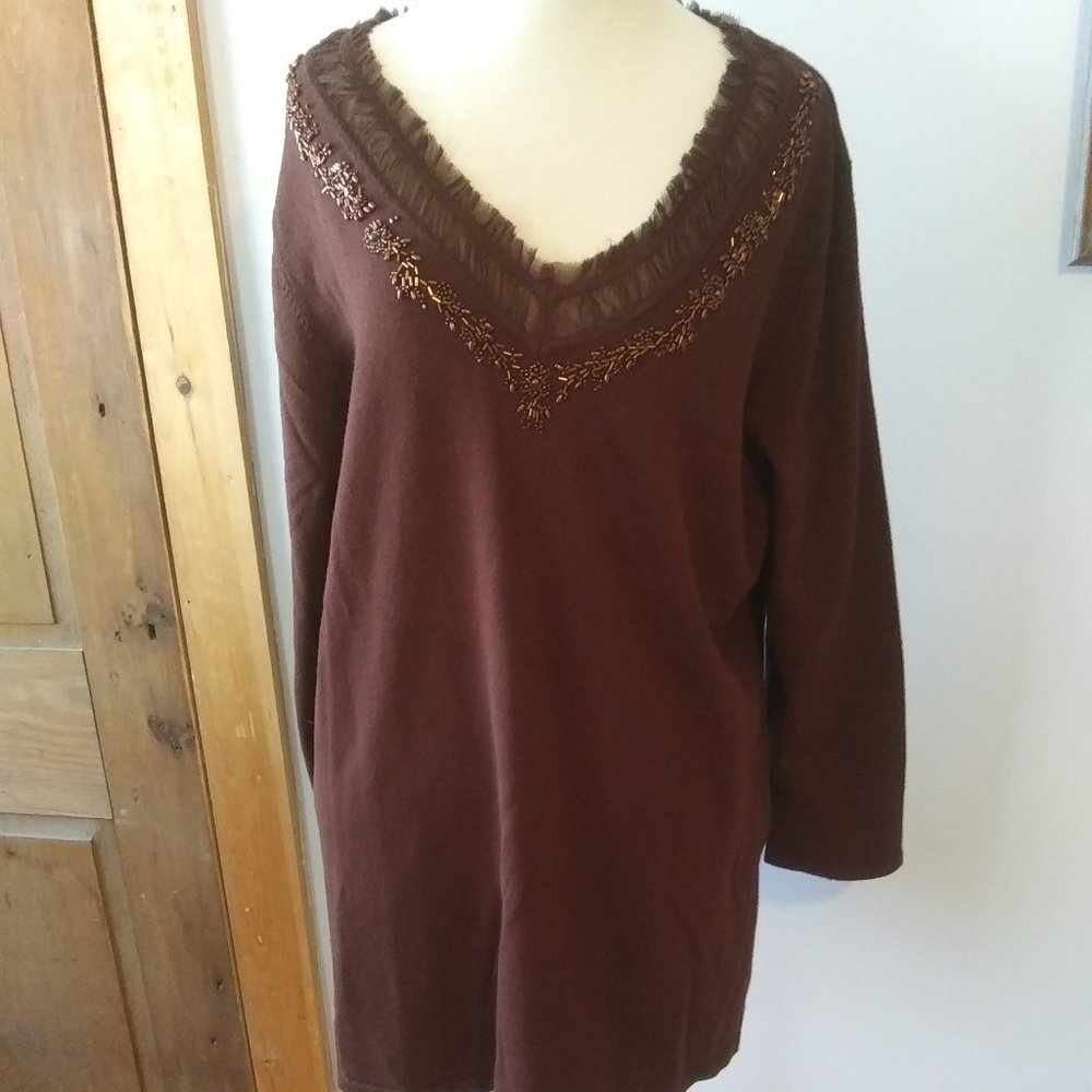 NWT Coldwater Creek top with Beading  size XL brown